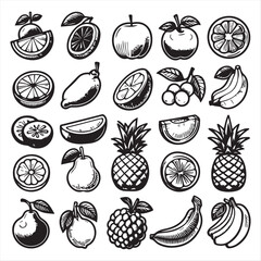 vector collection of clipart icons of various fruits in line style that can be changed