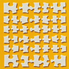 Grid of interlocking puzzle pieces on a vibrant yellow background