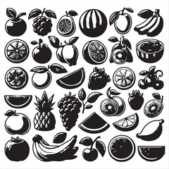 vector collection of clipart icons of various fruits in line style that can be changed