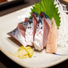 Japan Food Close-up SHIME SABA SASHIMI, Vinegared Mackerel Sashimi