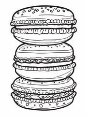 Macaroons sweet food line art with delicate details.eps