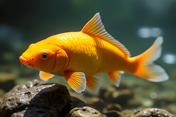 Swimming goldfish displaying vibrant colors underwater habitat nature photography close-up view