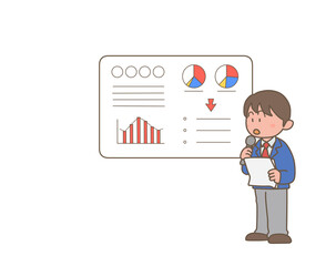 図を使って発表をする男子学生