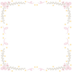 round vegetal ornamental frame with leaves and pink flowers, decorative border, corners for greeting cards, banners, business cards, invitations, menus.