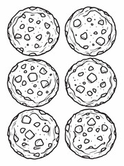 Matcha cookies with white chocolate chips line art design.eps