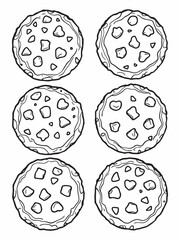 Matcha cookies with white chocolate chips line art drawing.eps
