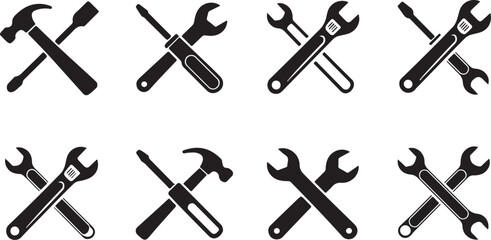 Tool icon set.Hammer turnscrew tools icon.Instrument collection. Vector illustration