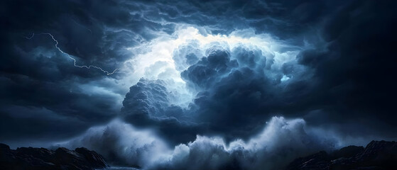 Obraz premium Stormy Night Clouds Over Dark Ocean