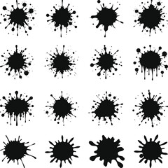Black Ink Splashes Splotches Silhouette, Splash, and Ink Splash Cartoon Set SVG. Stain and paint splat shapes, a liquid drop icon, and a flat splatter.