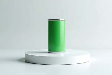 Conceptual side view of sleek green cylinder minimalist studio product photography design