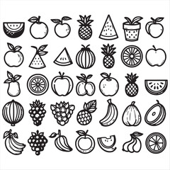 vector collection of clipart icons of various fruits in line style that can be changed