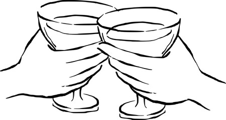 Handdrawn Lineart Hand Hold Wine Glass Vector Illustration