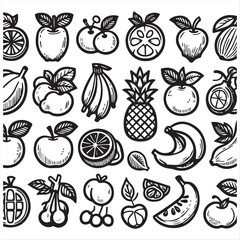 vector collection of clipart icons of various fruits in line style that can be changed