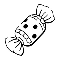 A doodle style icon depicting wrapped candy celebration treat