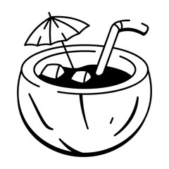 A sketchy style icon showing a coconut drink with straw
