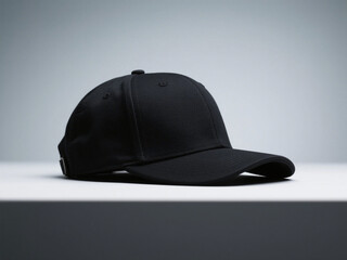 Fototapeta premium Black stylish cap on a light background 