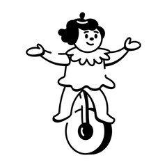 A hand drawn style icon depicting a unicyclist performing tricks