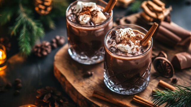 Lumumba cocktail or Tote Tante. Alcohol drink with cocoa, rum and cream.