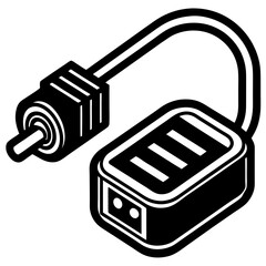 DC Power Adapter Vector , Bold Black and White Electric Charger with Plug and Cable Illustration
