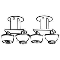 Ceiling Mounted Double Light Fixture Vector , Bold Black and White Industrial Lighting Icon for Interior Design