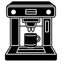 Coffee Machine Vector Silhouette , Modern Espresso Maker with Mug Icon