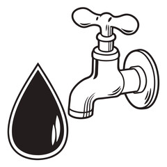  Water Faucet Vector Silhouette , Dripping Tap Icon in Black and White