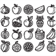 vector collection of clipart icons of various fruits in line style that can be changed