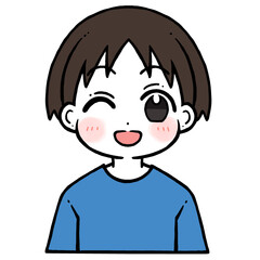 ウインクで笑う男の子のイラスト