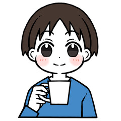 コップを持つ微笑む男の子のイラスト