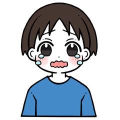 口を震わせながら涙を流して泣く男の子のイラスト