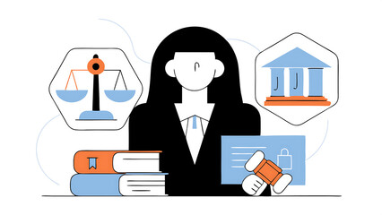 legal professional with justice icons a suited legal professional touches virtual icons symbolizing law justice and legal services business legislation notary public legal advice online law 90355164 1
