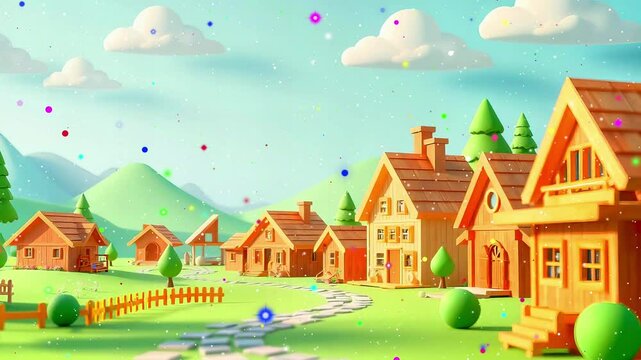 アニメーション付き村のシーン コストコ village scene Costco