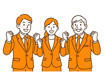 ガッツポーズをするスーツ姿のビジネスチームのイラスト