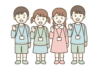 元気にポーズをとる小学生たちのイラスト