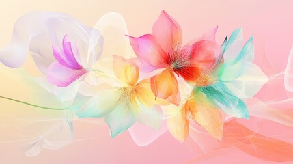 Fototapeta premium Abstract digital flowers rendered with soft, fluid strokes and glowing pastel hues in an ethereal composition