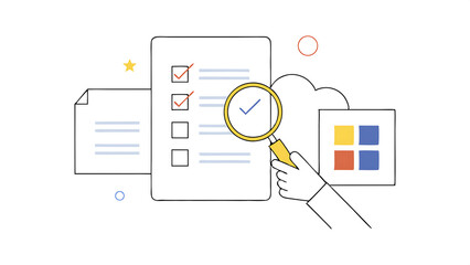 accountant holding a magnifying glass show document audit concept quality assessment with a checklist business document evaluation process process of reviewing plans and evaluating their co 64792451 1