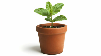 Fototapeta premium Potted Mint Plant Against White Background