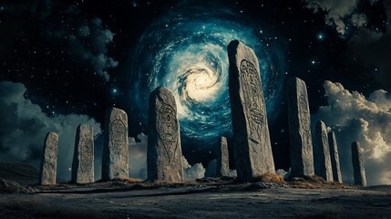 Ancient stones under starry night sky (1)