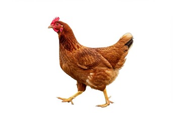 A single brown hen walking isolated on white background