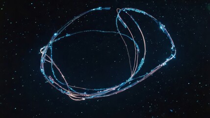 Abstract glowing lines forming a circular shape against a dark background with scattered light points