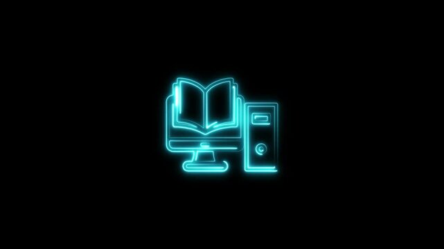 glowing neon digital-literacy icon animation black background. 4K Video motion graphic animation.
