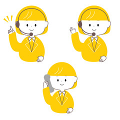 電話応対する黄色のかわいい女性
