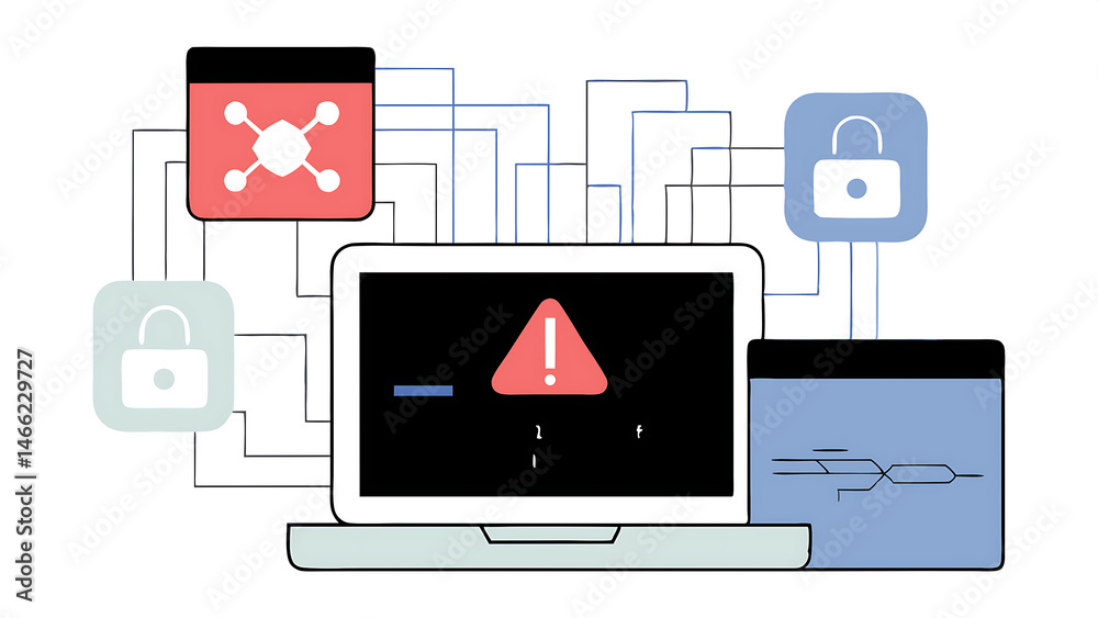 Poster cybersecurity internet cyber crime system alert warning malicious software threat virus or compromis