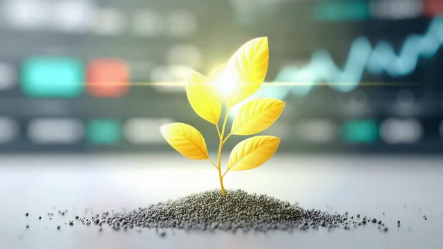 A plant or tree growing steadily symbolizes the growth of returns from long-term investments. The compounding of returns, interest, and dividends.