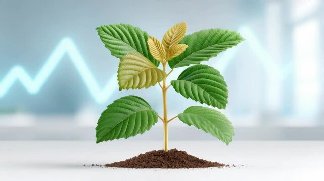 A plant or tree growing steadily symbolizes the growth of returns from long-term investments. The compounding of returns, interest, and dividends.