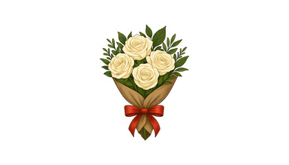 kraft paper rural with a White rose logo tied with a red ribbon isolated on a transparent background