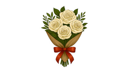 kraft paper rural with a White rose logo tied with a red ribbon isolated on a transparent background