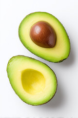 Fresh Avocado Halves Macro on White Background