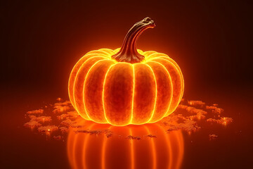 Glowing pumpkin display autumn festival digital art dark environment close-up halloween theme