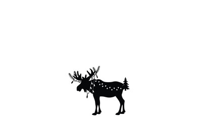 Christmas Moose with Holiday Lights silhouette on white background
